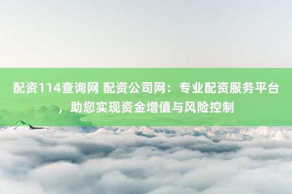 配资114查询网 配资公司网：专业配资服务平台，助您实现资金增值与风险控制