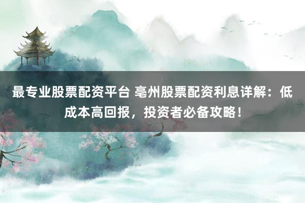 最专业股票配资平台 亳州股票配资利息详解：低成本高回报，投资者必备攻略！