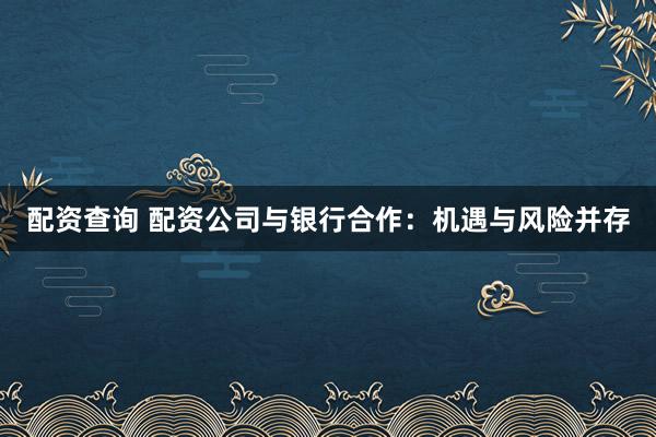 配资查询 配资公司与银行合作：机遇与风险并存