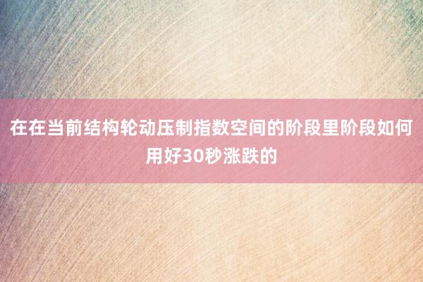 在在当前结构轮动压制指数空间的阶段里阶段如何用好30秒涨跌的