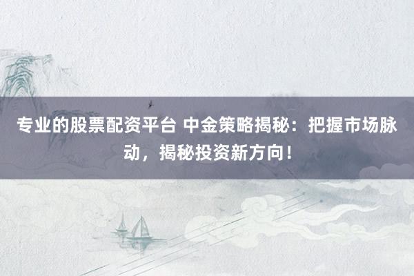 专业的股票配资平台 中金策略揭秘：把握市场脉动，揭秘投资新方向！