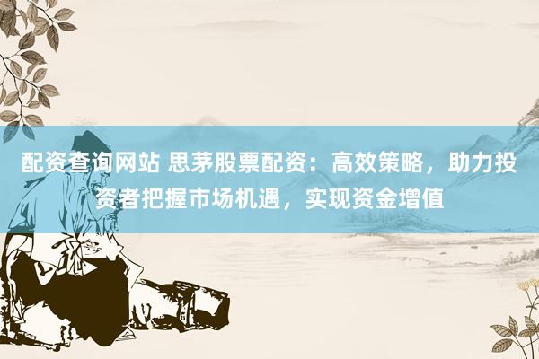 配资查询网站 思茅股票配资：高效策略，助力投资者把握市场机遇，实现资金增值
